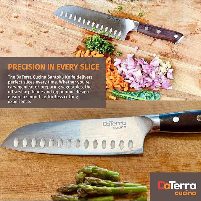 DaTerra Cucina - 7 Inch Santoku Knife – German Steel Professional Kitchen Knife with Ergonomic Rosewood Handle, Sharp, Durable, Rust Proof, Easy to Clean | Ideal for Chopping, Slicing & Dicing