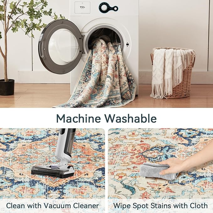 Topllen Runner Rug - 2'x6' Boho Washable Kitchen Rug, Non-Slip Soft Low Pile Rugs Indoor for Entrance Living Room Bedroom Bathroom,Vintage Throw Hallway Carpet Stain Resistance (Multi, 2x6ft)