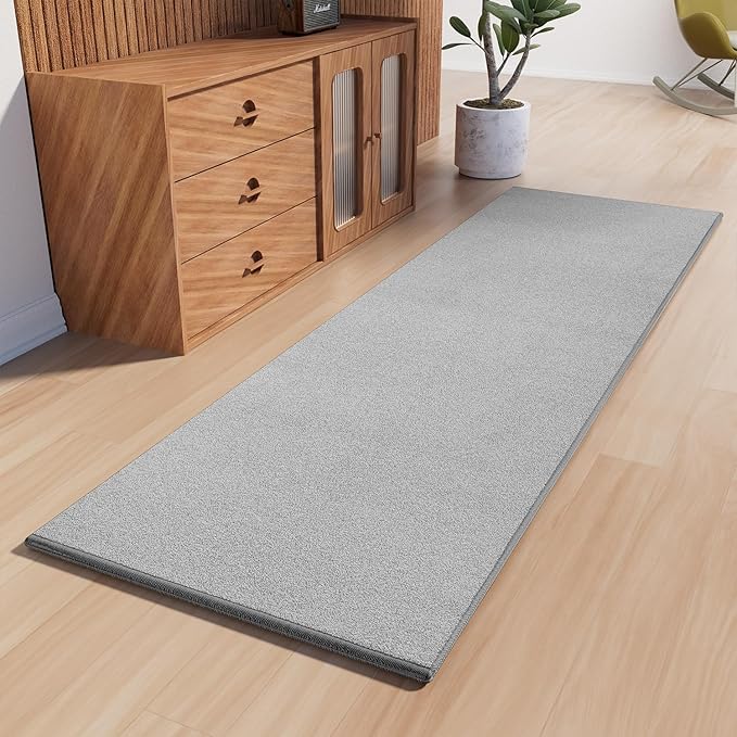 Runner Rug with Non Slip Rubber Backing, Washable Soft Floor Carpet for Kitchen, Hallway, Entryway Indoor, Bedroom, Laundry, Low Pile Area Rugs, Solid color with Pointillism style, 2*8 ft GREY