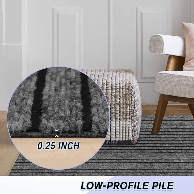 Custom Size Backed Non-Slip Area Rugs Runner, Easy Clean, Waterproof Runner Rugs for Hallway Entryway, Kitchen, Laundry, 4FT x 47FT, Gray Stripe