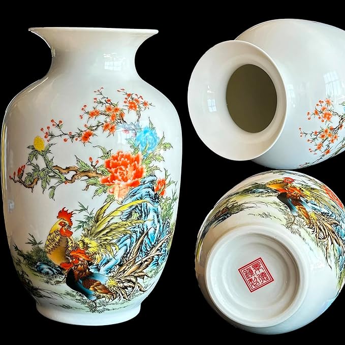 MTME Porcelain Figurines, Jingdezhen Decorative Flower vase, Melon Sr. Home Decor, Wedding Gifts, Aesthetic Sculpture Home décor (Rooster)