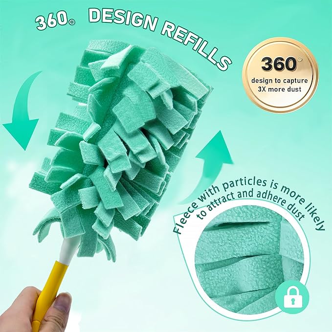 8 Pack 6 Layer Fleece Duster Refills for Swiffer Hand Duster, Zero Waste, 360-degree Cleaning,Reusable and Washable Replacement Dusters for Cleaning Ceiling Fan Hardwoods and Furniture(Multicolour)