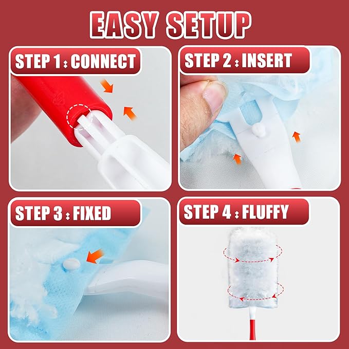 JEHONN Duster Refills 30 Counts for Swiffer, 4X Heavy Duty Microfibers, 360 Degree Dusting Kit with 1 Handle, Multi-Surface Dust Removing Tool for Cleaning Blinds Bookshelf Furniture Electronics