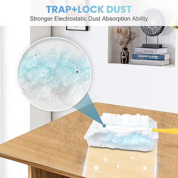 50-Pack 180° Duster Refills for Swiffer Duster Refill, Ultra Sticky Cleaning Duster, Effortless Dusting for Furniture, Fans, Shelves, Long-Lasting & Fragrance-Free with 1 Handle