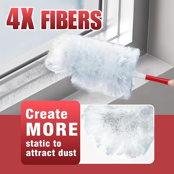 JEHONN Duster Refills 30 Counts for Swiffer, 4X Heavy Duty Microfibers, 360 Degree Dusting Kit with 1 Handle, Multi-Surface Dust Removing Tool for Cleaning Blinds Bookshelf Furniture Electronics
