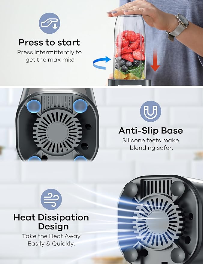 Ganiza Smoothie Blenders, 14Pcs Personal Blender for Shakes and Smoothies for Kitchen with 3 Portable Blender Cups (1x24oz & 2X17oz), Single Serve Smoothies Maker for Juices, Nutritious Recipe Grey