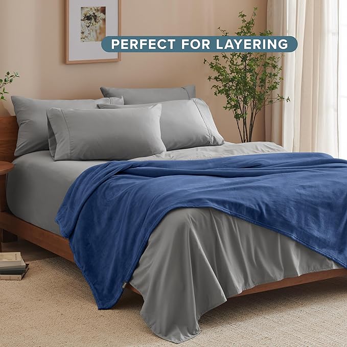 Bare Home Fleece Blanket - Throw Extra Long - Ultra-Soft Lightweight for Bed, Sofa, and Couch - Luxury Microplush - Cozy Warm Blanket (Throw XL, Dark Blue)