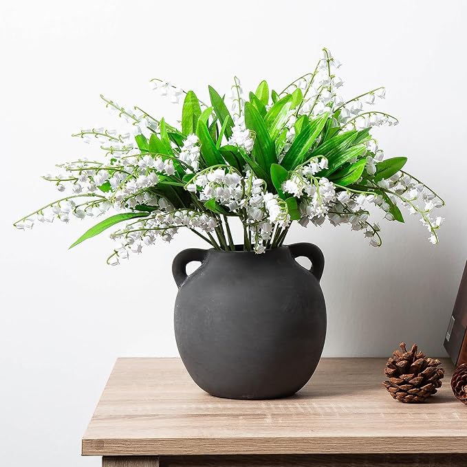 Ceramic Flower Vases, 6 Inch Vintage Terracotta Vases with hadle for Home Decor, Decorative Porcelain Vase, Farmhouse Vase for Home Decor, Living Room, Shelf Decor, Farmhouse, Table, Lyeec