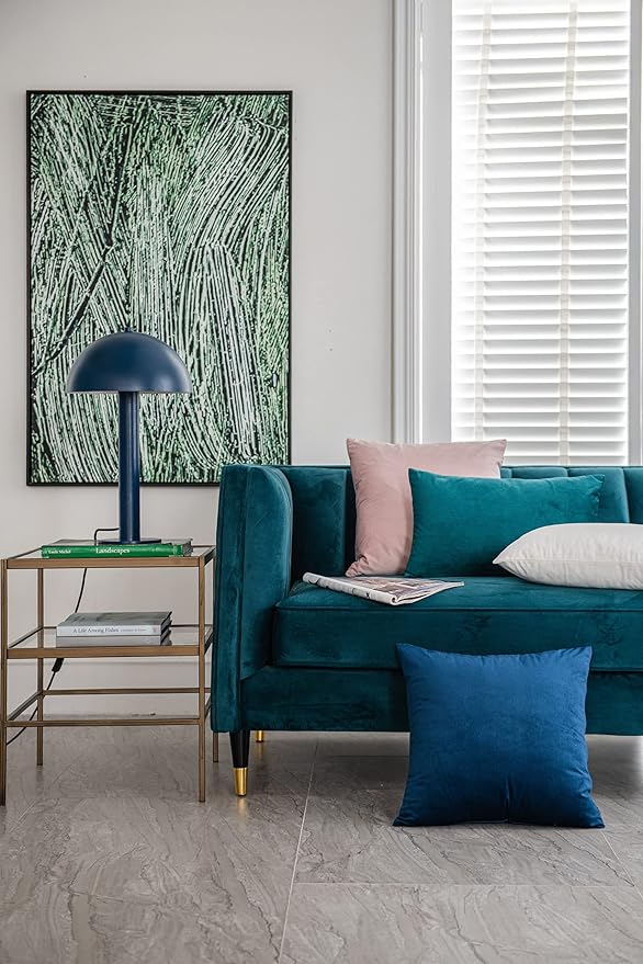 Midnight Blue Throw Pillow Covers 2 Pack 16 x 16 Inch Cozy Soft Velvet Square Decorative Pillow Cases, Lumbar Toss Pillow Shams, Euro Cushion Covers for Farmhouse, Couch, Sofa, Bed