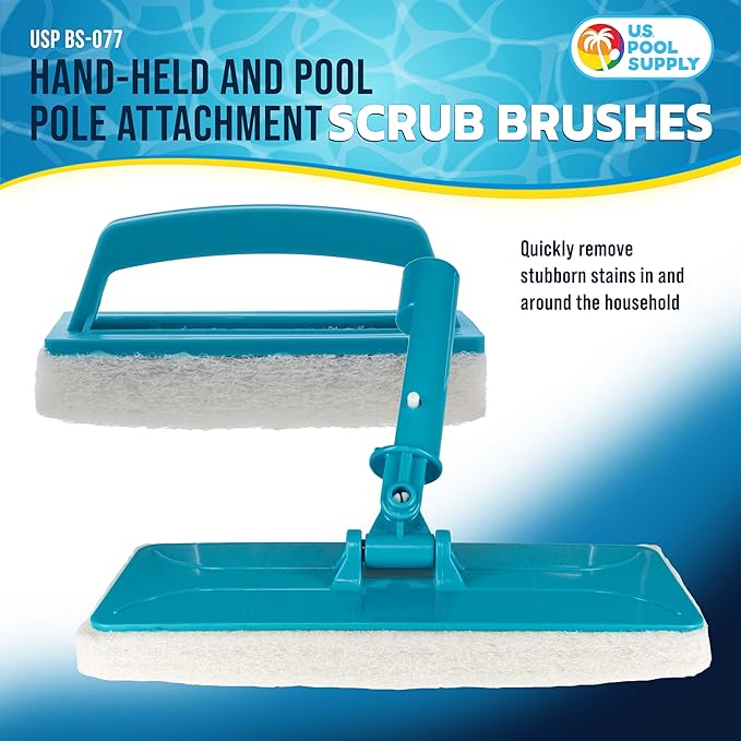 U.S. Pool Supply Hand-Held and Pool Pole Attachment Scrub Brushes - Surface Scrubbing Scouring Sponge Pads - Clean Pool Tile Grout Walls, Vinyl Liners, Spas, Remove Stains, Kitchen Bathroom Tub Shower