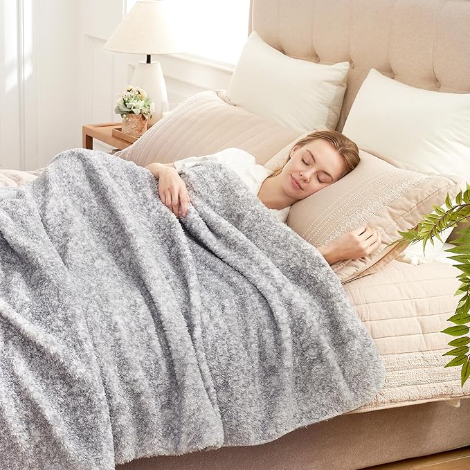 Cozy Bliss Luxury Sherpa Throw Blanket for Couch, Premium Reversible Plush Thick Throw, Warm Cozy Soft Blanket for Home and Gifts (Mottled Grey, 60" x 80")