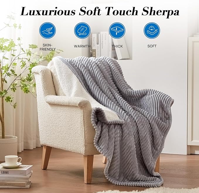 Westinghouse Heated Throw Blanket, Soft Flannel Sherpa Electric Throw with 6 Heating Levels & 2-10 Hours Auto Shut Off, Fast Heating & ETL Certification, Machine Washable, 50x60 Inch, Light Grey