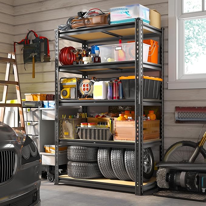 REIBII Storage Shelves 2020LBS Garage Shelving Heavy Duty 5 Tier Metal Shelving Adjustable Utility Shelf Rack for Garage Pantry Closet Kitchen Basement 28" W x 12" D x 59.8" H, 3 Pack