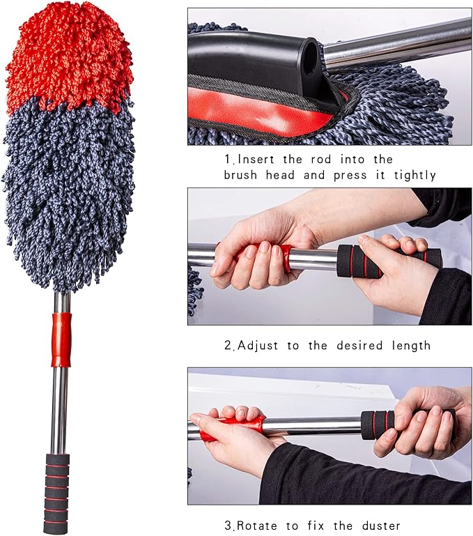 Soft Microfiber Car Duster Exterior Scratch Free Multipurpose Duster with Extendable Handle Duster for Car, Truck, SUV, RV and Motorcycle