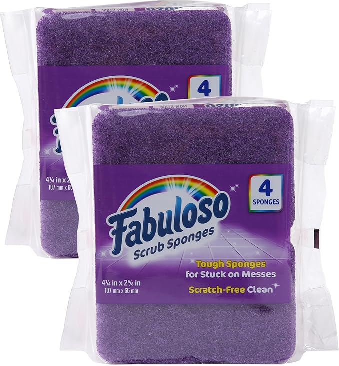 Fabuloso Sponges, Purple - Scratch-Free Scrubber for Dishes and Surfaces - Dishwashing Sponge for Bold and Bright Cleaning Experience, 4 Count - 2 Pack