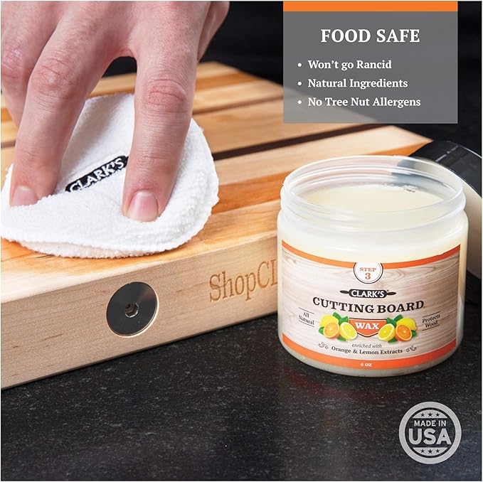 CLARK'S Cutting Board Oil And Wax Kit - Restore The Beauty Of Your Wood - 3-Step Care Solution - Clean Your Wood In All Natural Chemical Free Way - Prevents Cracking Or Warping - Food Safe
