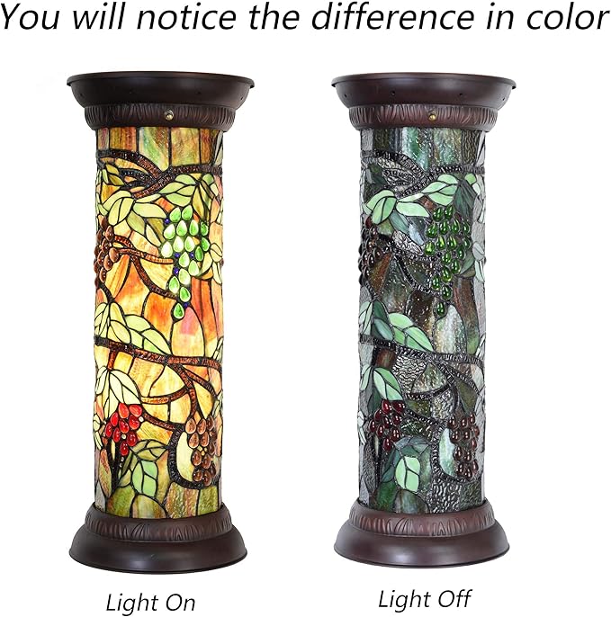 Bieye L10769 Grape Vine Tiffany Style Stained Glass Pedestal Floor Lamp for Decorating, 26 inches Tall