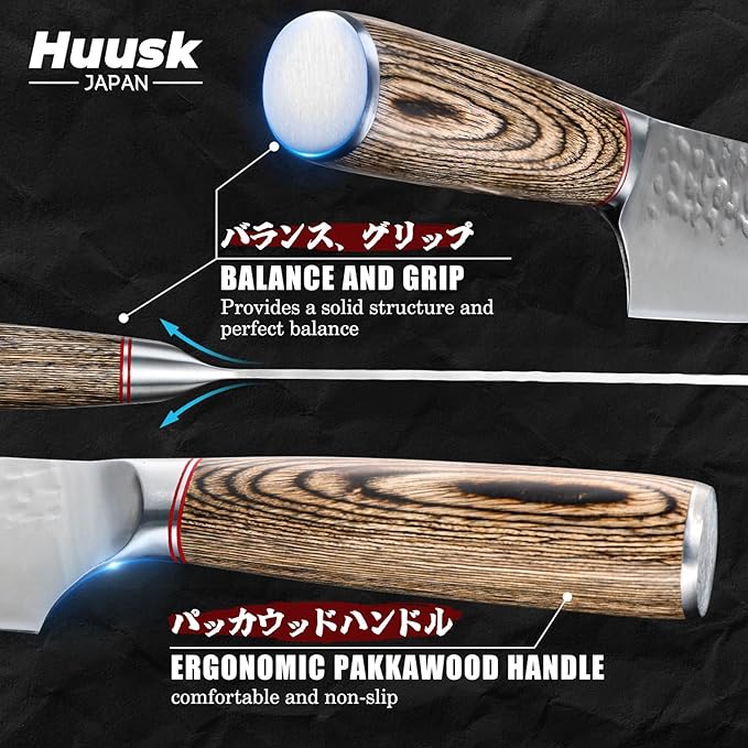 Huusk Japanese Kitchen Knife Set - 2-Piece Professional Chef Knives Set for Kitchen, Hand Forged Nakiri Vegetable Chopping Knife, Meat Cleaver Knife Set for Meat Cutting, Father's Day Gifts for Men