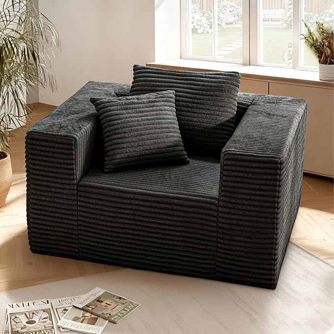 Single Cloud Sofa, Giant Bean Bag Chair with High Backrest & Wider Armrest, Foam Boneless Couch for Oversized Spaces, Comfy Furry Sofas with Pillows for Living Room, Bedroom, Apartment, Dorm, Office
