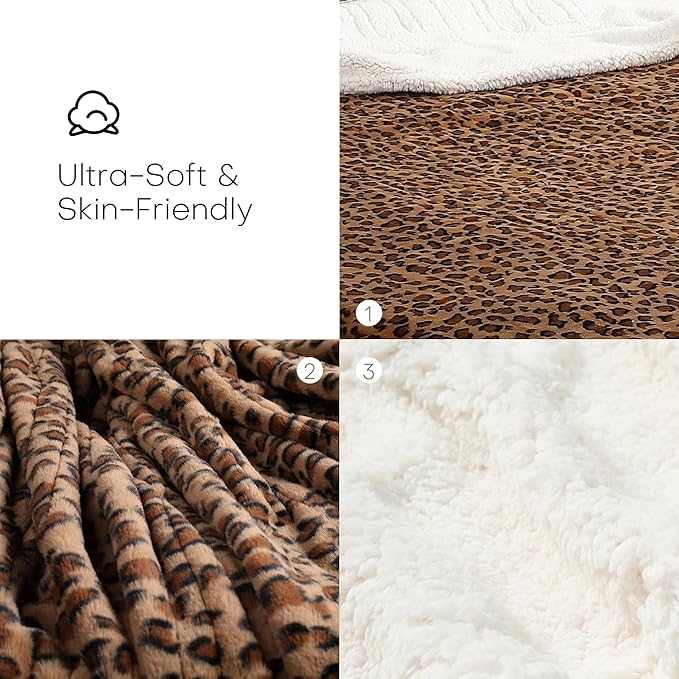 LUXIAN Electric Heated Blanket Queen Size 84"x90" - Microplush & Sherpa Fabric Dual-Sided, 6 Heat Settings & 10 Hours Auto Off, Cozy Warming Throw for Office or Bed, Machine Washable, Leopard Print