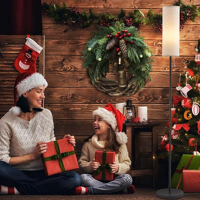 Ambimall 64'' Floor Lamp for Living Room with Bulb - Tall Lamps with Beige Lampshade & Pull Chain Switch, Pole Lamps for Bedrooms Tall, Minimalist Floor Lamp