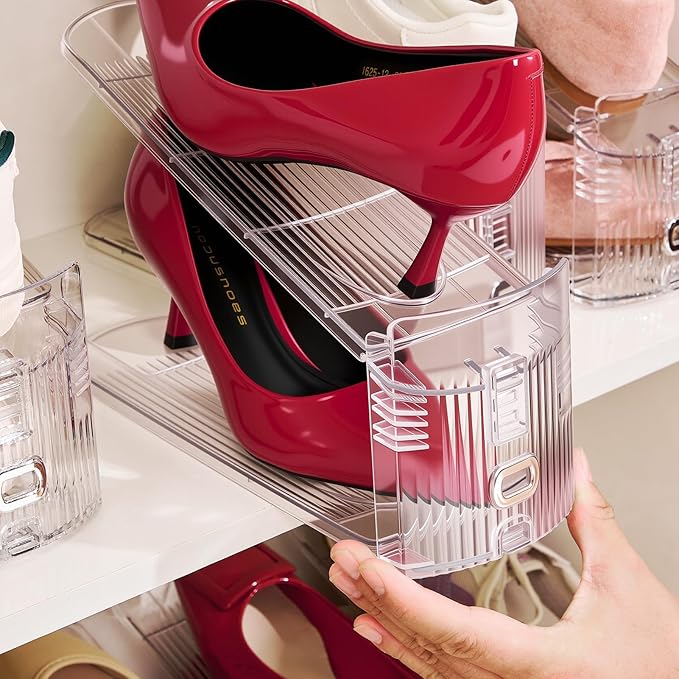 20PACK Shoe Slots Organizer for Closet,Adjustable Shoe Rack Holder Shoe Space Savers Double Layer Stack Shoe Racks for Closet Organization(Transparent)