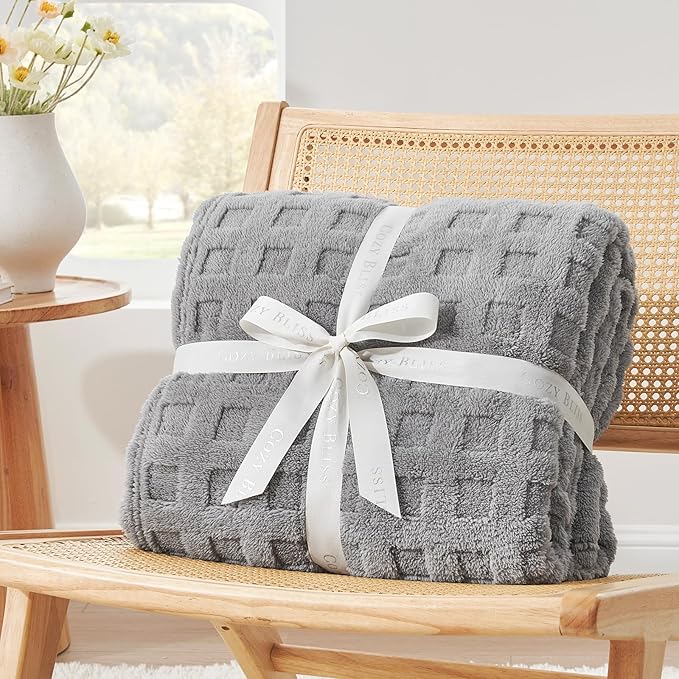 Cozy Bliss Ultra Soft Waffle Blanket - Lightweight Cozy Blankets Gift for Women,Cute Checkered Throws Blanket for Bed, Couch and Sofa,Grey,66x90 Inches