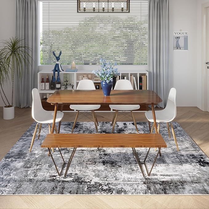 Rugcomf 8x10 Area Rug Washable Boho Rug Soft Non-Slip Non-Shedding Faux Wool Vintage Rug for Living Room, Farmhouse, Dining Room, Indoor, Kids Playroom, Grey and Black