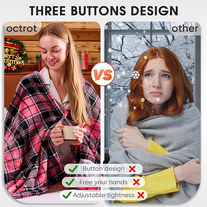 OCTROT Heated Blanket Electric, Twin Size 62X84, Heating Blanket with 10 Heating Levels & 8 Hours Auto Off, Pink Plaid Checkered Plaid Sherpa Blankets Warmer for Adults, Fast Heating Washable, ETL