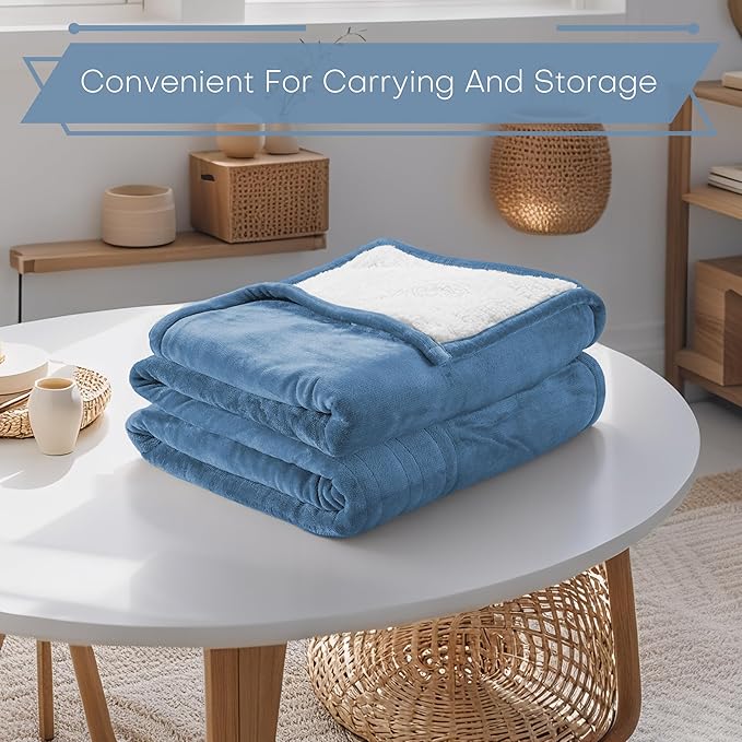 Electric Heated Blanket Twin Size 62"x84" - Microplush & Sherpa Fabric Dual-Sided, 6 Heat Settings & 1-10 Hours Auto Off , Cozy Warming Throw for Home, Office, or Bed, Machine Washable,Slate Blue