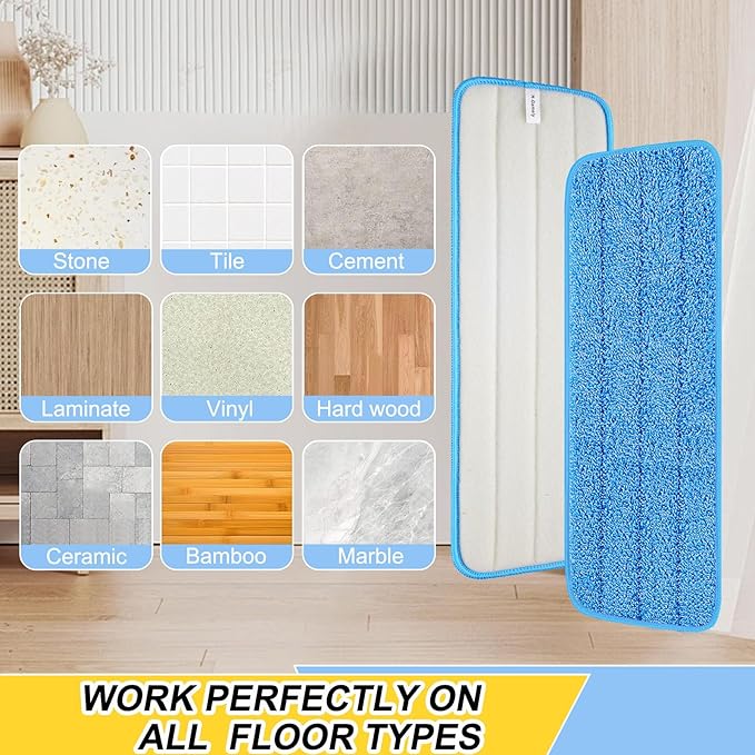 10 Pack 16.5 inch Reusable Mop Pads Microfiber Spray Mop Replacement Heads for Wet/Dry Mops Compatible with Bona Floor Care System