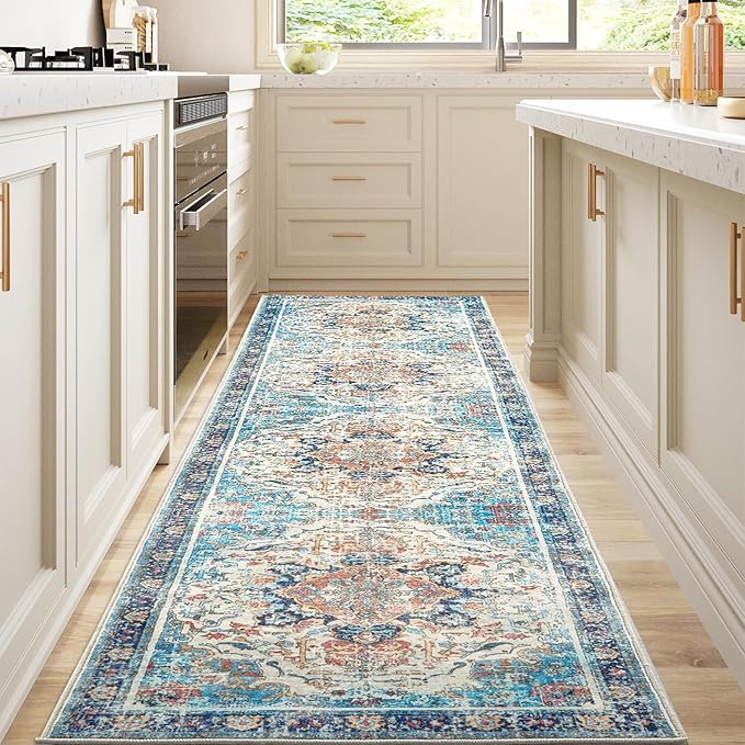 Topllen Runner Rug - 2'x10' Boho Washable Kitchen Rug, Non-Slip Soft Low Pile Rugs Indoor for Hallway Hall Living Room Bedroom Sunroom, Vintage Throw Stair Carpet Stain Resistance (Multi, 2x10ft)