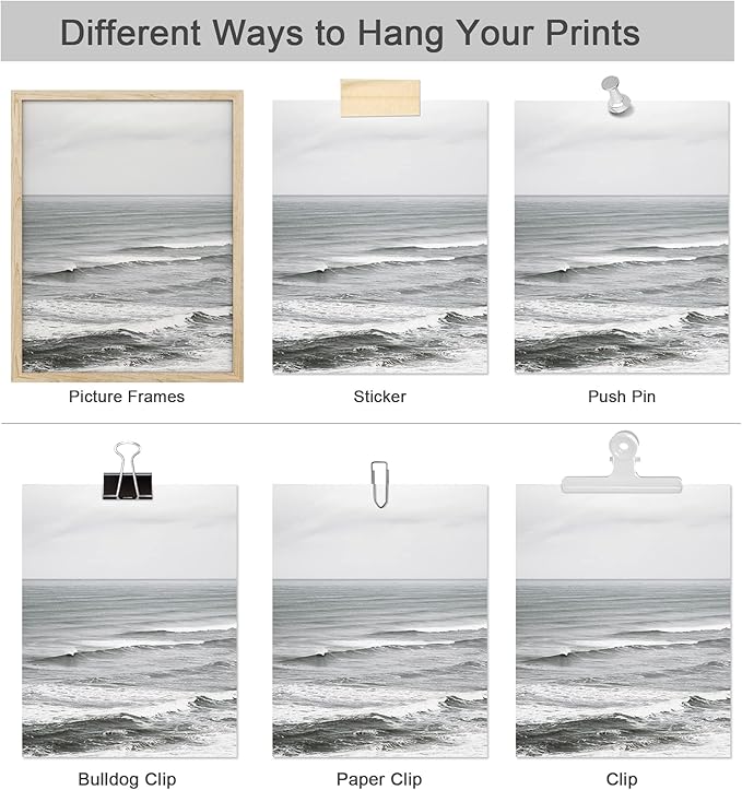 SIGNWIN Poster Bathroom Decor, Wall Art Room Decor Multicolor for Living Room, Bedroom, Office White Minimal Ocean Beach Seashore Coastal Landscapes Nature Wilderness Realism Landscape - 12"x16"x4