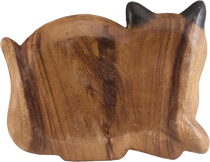 Handcrafted Cat Shaped Decorative Tray, Authentic Thai Wood with Vibrant Hand-Painted Details, Unique Artisan Serving Tray for Home Decor & Display