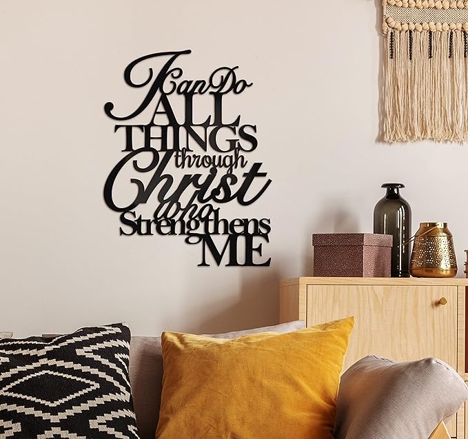 I Can Do All Things Through Christ Wall Decor Metal Art,17"X13" Philippians 4 13 Wall Art Christ Home Decor I Can Do All Things Through Christ Who Strengthens Me Religious Christian Metal Wall Art Scripture