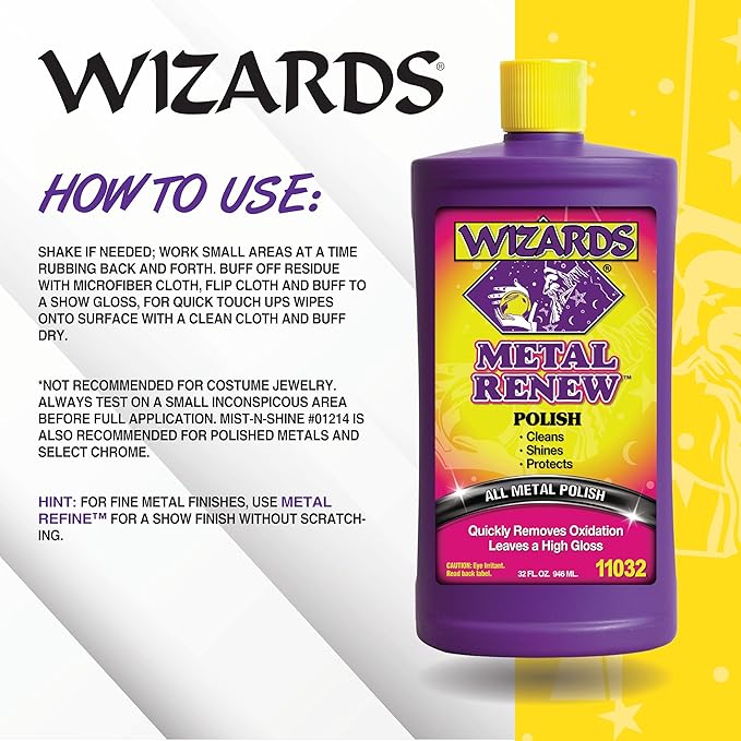 Wizards Metal Polish Cream Metal Renew - Cleans, Shines and Protects All Metals - Cream Fast-Cut Polish and Stainless Steel Cleaner - High Gloss Metal Polish - 32 oz