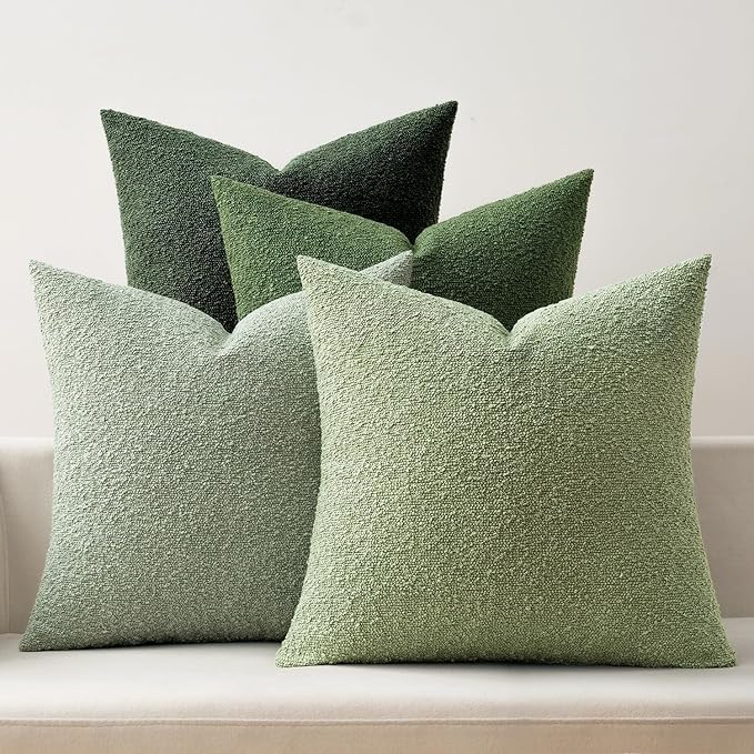 MIULEE Pack of 4 Christmas Decorative Sage Green Textured Boucle Throw Pillow Covers 18x18 Inch Forest Green Accent Solid Pillow Cases Soft Couch Cushion for Modern Farmhouse Boho Bed Room Home Decor