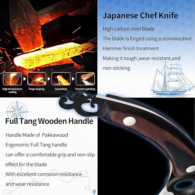 XYJ FULL TANG 6 Inch Boning Knife With Sheath, Stainless Steel Portable Chef Fishing Knife Wood Handle, Meat Cleaver Butcher Knife For Kitchen Camping Outdoor BBQ