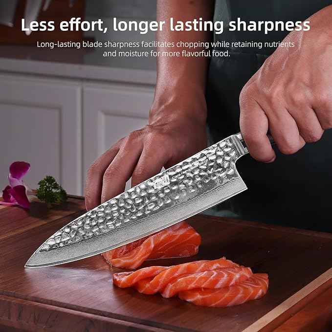 FINDKING 8 Inch Gyuto Chef Knife, Razor-Sharp Damascus Steel Edge Kitchen Knife, All-Purpose Japanese Cutting Companion, Professional-Grade Kitchen Essential (Raven Series)