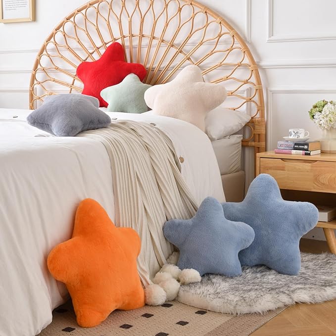 Xiashrk Star Pillow, Decorative Throw Pillows for Bed Couch, 15" Star Shaped Pillow Plush Floor Cushions Room Decor Pillow with Faux Rabbit Fur for Sofa Bedroom Living Room (Sage Green, 19.6" x 19.6")