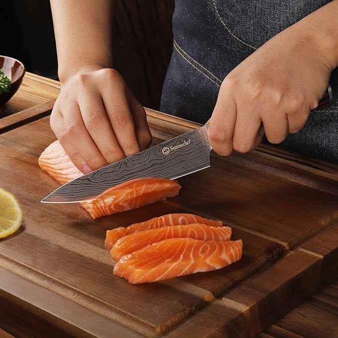 Sunnecko 5.5 Inch Small Chef Knife, High Carbon Stainless Steel Professional Utility Knife for Cutting Meat,Vegetables and Fruits
