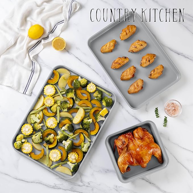 Country Kitchen Nonstick Stackable Bakeware Set - Deluxe Heavy Duty, Durable, Easy Release Baking Set, Denim, 13 Pcs