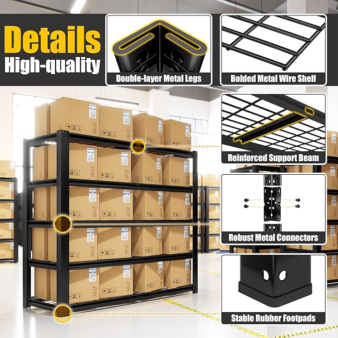 PrimeZone Heavy Duty Storage Shelves - 48" W X 18" D X 72" H Adjustable Garage Wire Shelving Unit, 5 Tier Industrial Metal Shelf Standing Utility Rack for Warehouse, Pantry, Basement, Black, 2 Pack