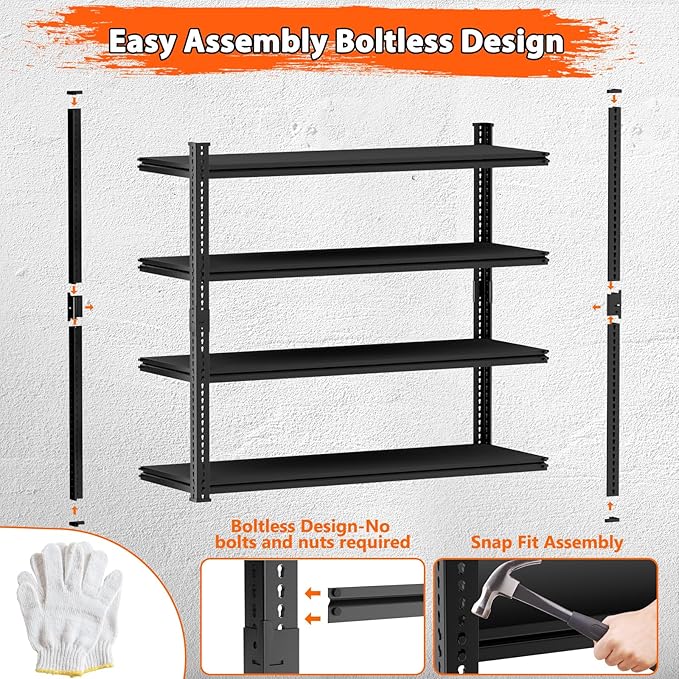 Storage Shelves Heavy Duty, 60" L x 24" W x 78" H Garage Storage Shelves Unit Loads 2960LBS, 4-Tier Adjustable Metal Industrial Utility Shelf Rack for Kitchen, Laundry Room, Warehouse, Basement