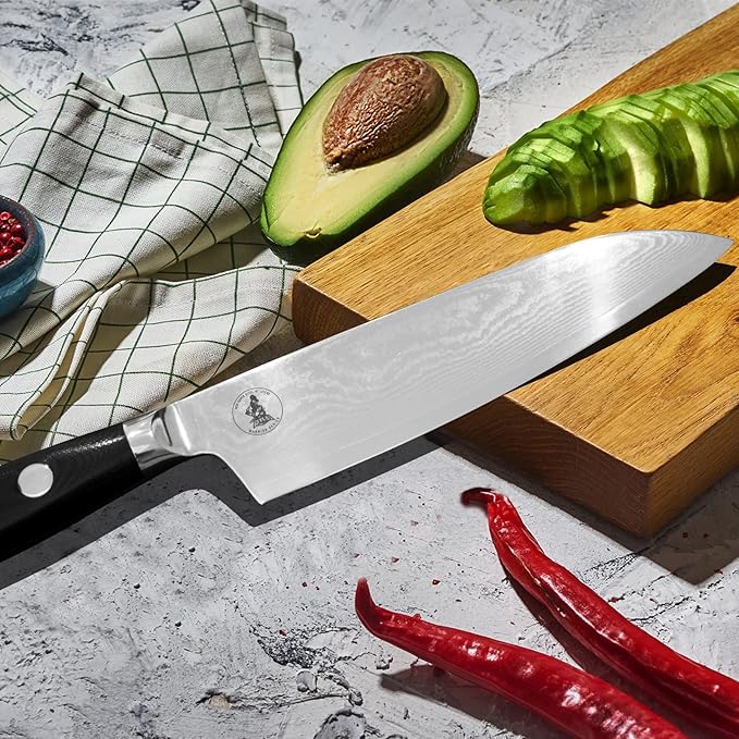 Kitory Damascus Santoku Knife 7", for bigger or larger hands, Kitchen Knife with VG10 67 Layers Super Steel- Black G10 Handle-Gift Box Included, 2024 Gifts For Women and Men