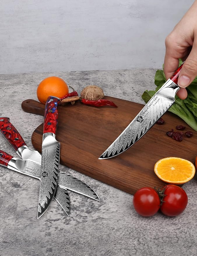 WILDMOK Steak Knives, 5 inch Non Serrated Steak Knife Set of 4, Japanese Damascus VG10 Steel Steak Knives,Premium Steak Knives Set with Gift Box