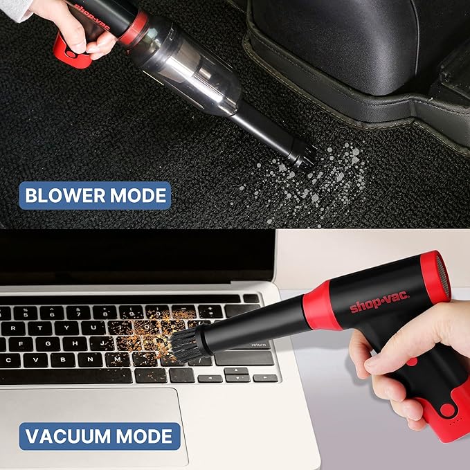 Shop-Vac 2-in-1 Electric Air Duster & Vacuum, 110000 RPM Cordless Air Blower with Brushless Motor, Variable Speed and Rechargeable, 6 Nozzles for Computer, Keyboard, House, Outdoor and Car