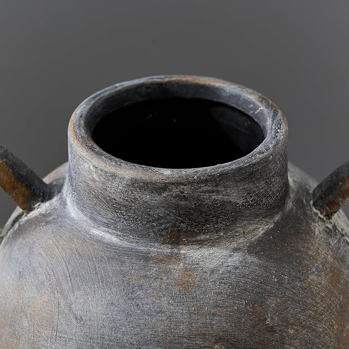 LUKA Antique Ceramic Vase with 2 Handle,7.28 inches Rustic Vase Minimalist Decor, Decorative Vases for Home Decor, Table, Living Room, Shelf, Christmas Decoration(Medium,Black)