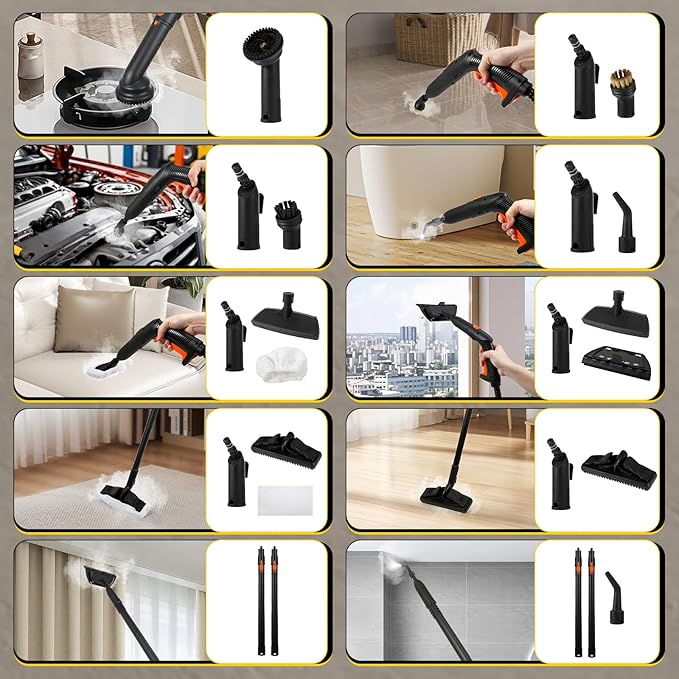 Dyna-Living Steam Cleaner 1800W Multipurpose Steam Cleaner for Home 5 bar Steamer Cleaner for Car Detailing 320°F High Temperature High Pressure Steamer for Carpets Floor with 2.1 L Inner Water Tank