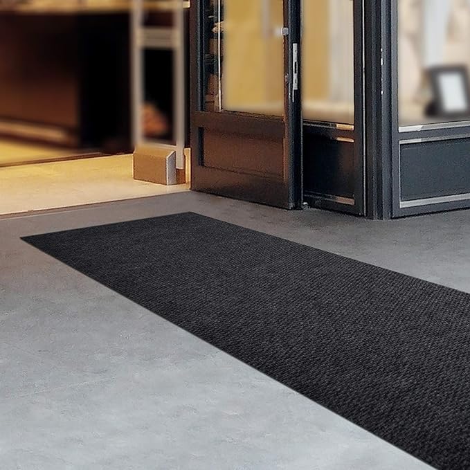 iCustomRug Hallway Runner Rug – 3x12ft Black, Indoor/Outdoor, Non-Slip Rubber Backing, Low-Profile All-Weather Carpet, Non-Shedding & Easy Care, Entryway Mat Ideal for High Traffic Areas